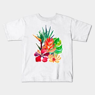 Tropical Garden Vibrant Watercolor Kids T-Shirt